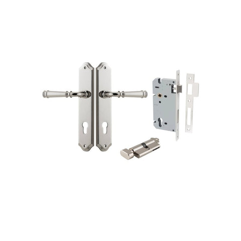 IVER Verona Door Lever Handle On Shouldered Backplate | Entrance Kit (Key/Thumb) | 9 Finishes - Polished Nickel