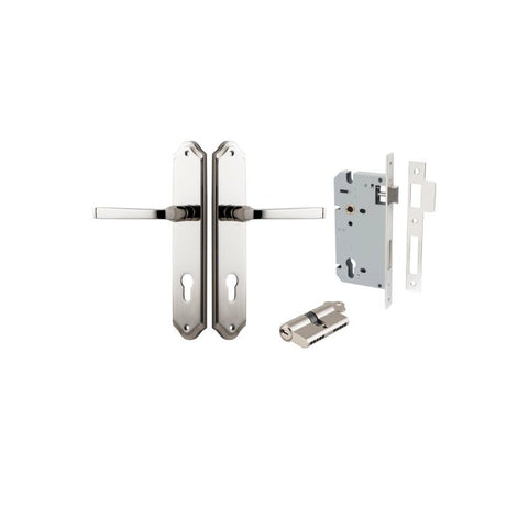 IVER Annecy Door Lever Handle On Shouldered Backplate | Entrance Kit (Key/Key) | 9 Finishes - Polished Nickel