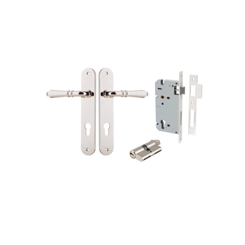 Iver Sarlat Solid Brass Door Lever on Oval Backplate | Entrance Kit (Key/Key) | 10 Finishes - Polished Nickel