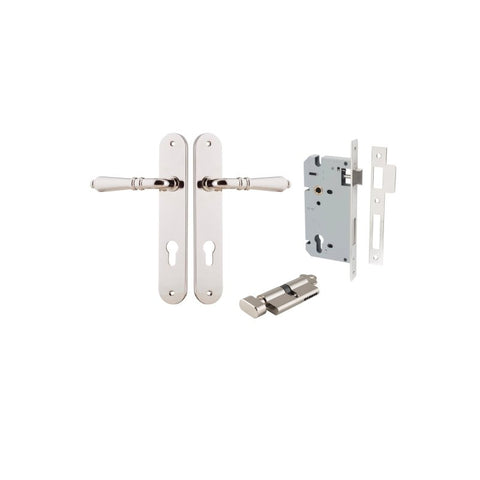 Iver Sarlat Solid Brass Door Lever on Oval Backplate | Entrance Kit (Key/Thumb) | 10 Finishes - Polished Nickel