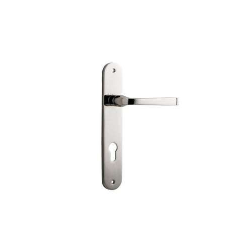 Iver Annecy Solid Brass Door Lever on Oval Backplate | Entrance Lever Set Only | 9 Finishes - Polished Nickel