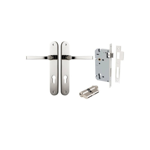 Iver Annecy Solid Brass Door Lever on Oval Backplate | Entrance Kit (Key/Key) | 9 Finishes - Polished Nickel