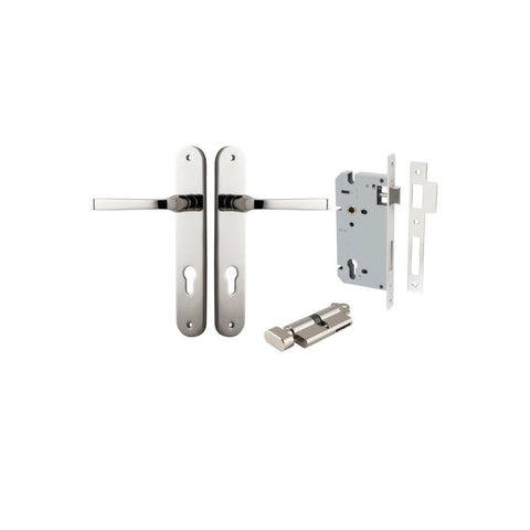 Iver Annecy Solid Brass Door Lever on Oval Backplate | Entrance Kit (Key/Thumb) | 9 Finishes - Polished Nickel