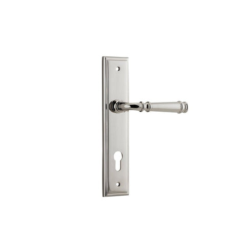 IVER Verona Door Lever Handle On Stepped Backplate | Entrance Lever Set Only | 9 Finishes - Polished Nickel