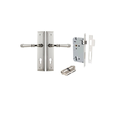 IVER Verona Door Lever Handle On Stepped Backplate | Entrance Kit (Key/Key) | 9 Finishes - Polished Nickel