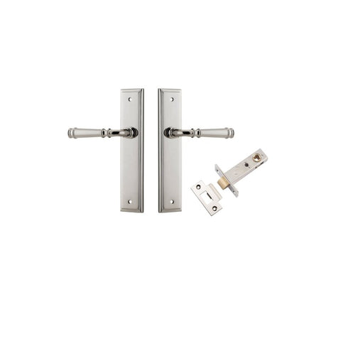 IVER Verona Door Lever Handle On Stepped Backplate | Passage Kit | 9 Finishes - Polished Nickel