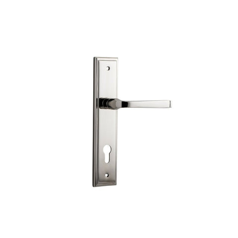 IVER Annecy Door Lever Handle On Stepped Backplate | Entrance Lever Set Only | 9 Finishes - Polished Nickel