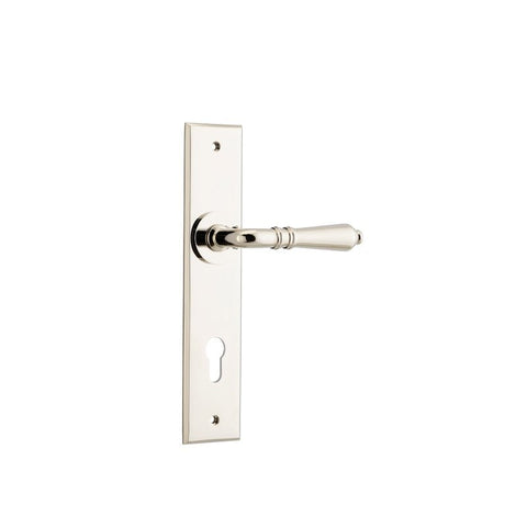 IVER Sarlat Door Lever Handle On Chamfered Backplate | Entrance Lever Set Only | 10 Finishes - Polished Nickel