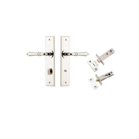 IVER Sarlat Door Lever Handle On Chamfered Backplate | Separate Privacy Kit | 10 Finishes - Polished Nickel