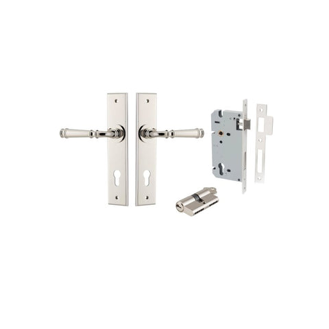 IVER Verona Door Lever Handle On Chamfered Backplate | Entrance Kit (Key/Key) | 9 Finishes - Polished Nickel