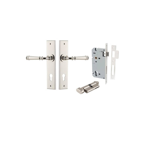 IVER Verona Door Lever Handle On Chamfered Backplate | Entrance Kit (Key/Thumb) | 9 Finishes - Polished Nickel