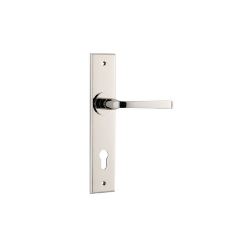 IVER Annecy Door Lever Handle On Chamfered Backplate | Entrance Lever Set Only | 9 Finishes - Polished Nickel