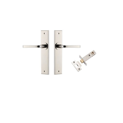 IVER Annecy Door Lever Handle On Chamfered Backplate | Passage Kit | 9 Finishes - Polished Nickel