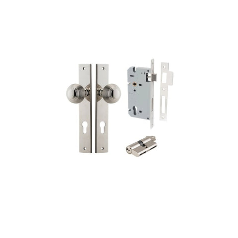 IVER Guildford Door Knob On Rectangular Backplate | Entrance Kit (Key/Key) | 9 Finishes - Polished Nickel