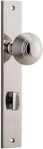 IVER Guildford Door Knob On Rectangular Backplate | Privacy Lever Set Only | 9 Finishes - Polished Nickel