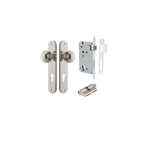 IVER Guildford Door Knob On Oval Backplate | Entrance Kit (Key/Key) | 9 Finishes - Polished Nickel