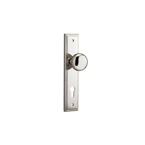 IVER Cambridge Door Knob On Stepped Backplate | Entrance Lever Set Only | 9 Finishes - Polished Nickel