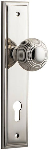 IVER Guildford Door Knob On Stepped Backplate | Entrance Lever Set Only | 9 Finishes - Polished Nickel
