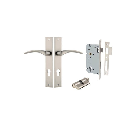 IVER Oxford Door Lever Handle On Rectangular Backplate | Entrance Kit (Key/Key) | 4 Finishes - Satin Nickel