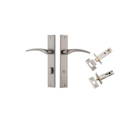 IVER Oxford Door Lever Handle On Rectangular Backplate | Separate Privacy Kit | 4 Finishes - Satin Nickel