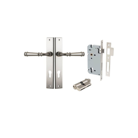 IVER Verona Door Lever Handle On Rectangular Backplate | Entrance Kit (Key/Key) | 9 Finishes - Satin Nickel