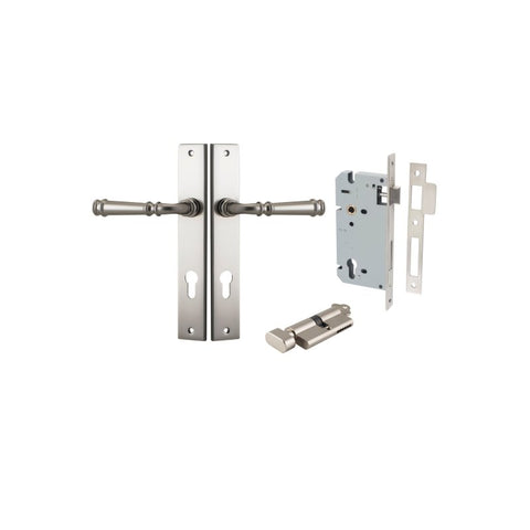 IVER Verona Door Lever Handle On Rectangular Backplate | Entrance Kit (Key/Thumb) | 9 Finishes - Satin Nickel