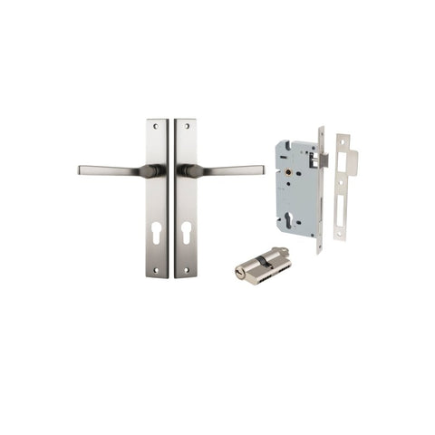 IVER Annecy Door Lever Handle On Rectangular Backplate | Entrance Kit (Key/Key) | 9 Finishes - Satin Nickel