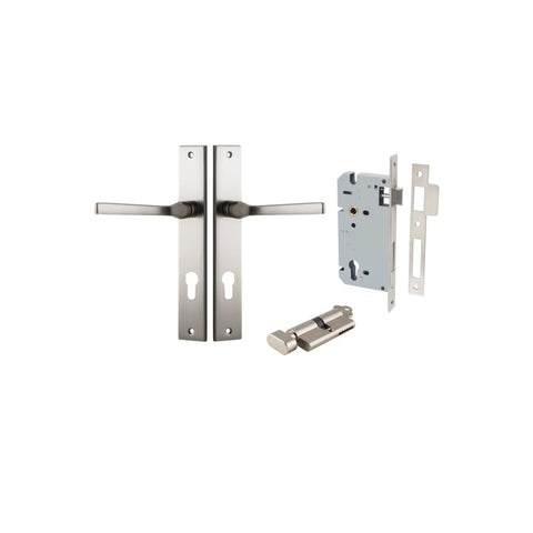 IVER Annecy Door Lever Handle On Rectangular Backplate | Entrance Kit (Key/Thumb) | 9 Finishes - Satin Nickel