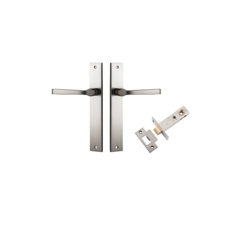 IVER Annecy Door Lever Handle On Rectangular Backplate | Passage Kit | 9 Finishes - Satin Nickel