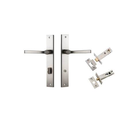 IVER Annecy Door Lever Handle On Rectangular Backplate | Separate Privacy Kit | 9 Finishes - Satin Nickel