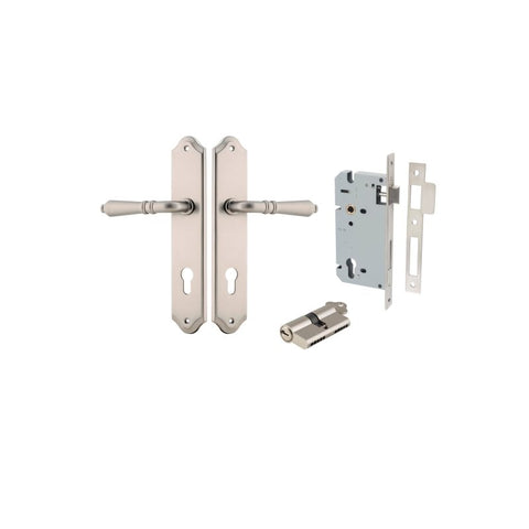 IVER Sarlat Lever Door Handle On Shouldered Backplate | Entrance Kit (Key/Key) | 10 Finishes - Satin Nickel