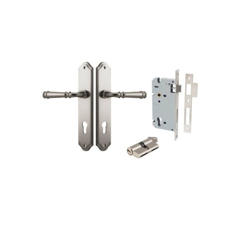 IVER Verona Door Lever Handle On Shouldered Backplate | Entrance Kit (Key/Key) | 9 Finishes - Satin Nickel