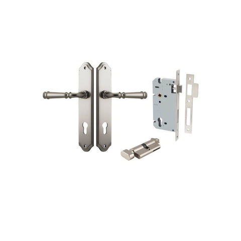 IVER Verona Door Lever Handle On Shouldered Backplate | Entrance Kit (Key/Thumb) | 9 Finishes - Satin Nickel