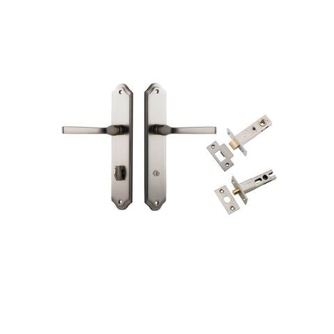 IVER Annecy Door Lever Handle On Shouldered Backplate | Separate Privacy Kit | 9 Finishes - Satin Nickel