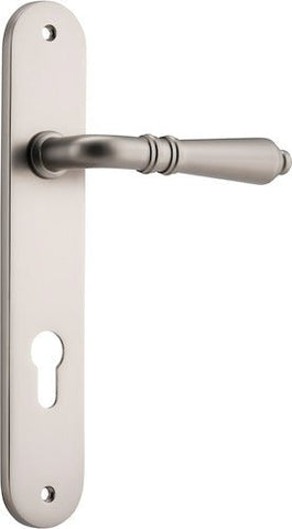 Iver Sarlat Solid Brass Door Lever on Oval Backplate | Entrance Lever Set Only | 10 Finishes - Satin Nickel