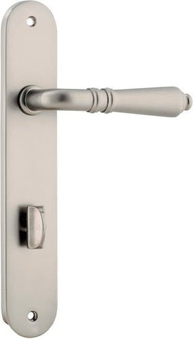 Iver Sarlat Solid Brass Door Lever on Oval Backplate | Privacy Lever Set Only | 10 Finishes - Satin Nickel