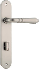 Iver Sarlat Solid Brass Door Lever on Oval Backplate | Privacy Lever Set Only | 10 Finishes - Satin Nickel