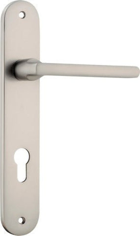 Iver Baltimore Solid Brass Door Lever on Oval Backplate | Entrance Lever Set Only | 7 Finishes - Satin Nickel
