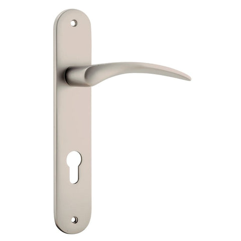 Iver Oxford Solid Brass Door Lever on Oval Backplate | Entrance Lever Set Only | 4 Finishes - Satin Nickel