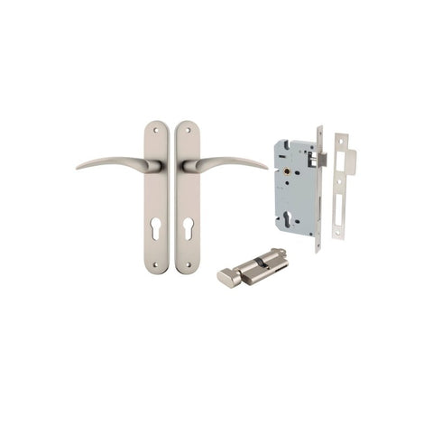Iver Oxford Solid Brass Door Lever on Oval Backplate | Entrance Kit (Key/Thumb) | 4 Finishes - Satin Nickel