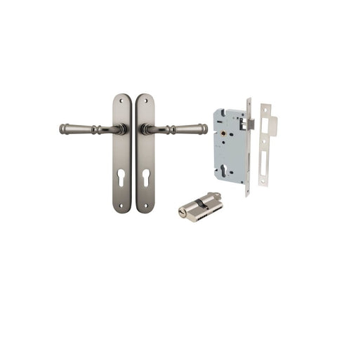 Iver Verona Solid Brass Door Lever on Oval Backplate | Entrance Kit (Key/Key) | 9 Finishes - Satin Nickel