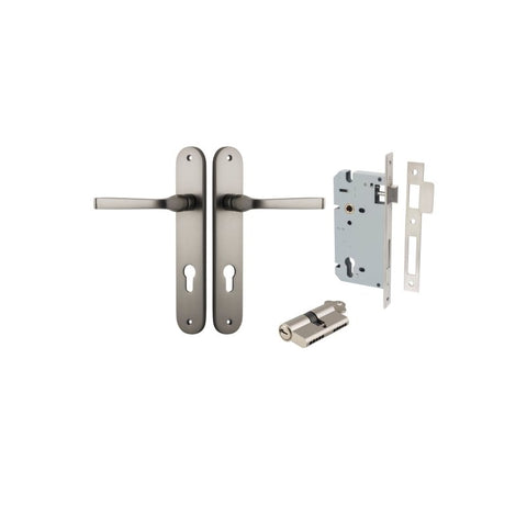 Iver Annecy Solid Brass Door Lever on Oval Backplate | Entrance Kit (Key/Key) | 9 Finishes - Satin Nickel