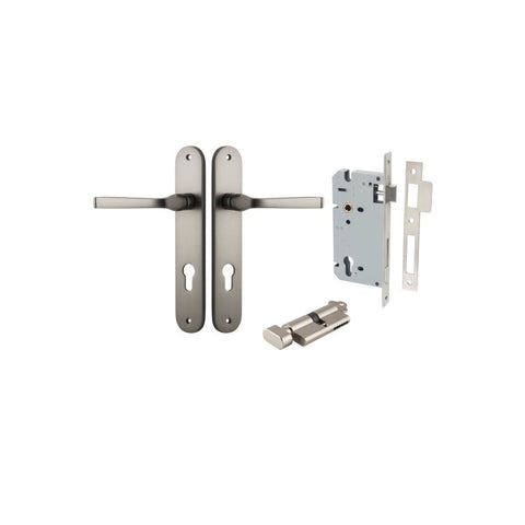 Iver Annecy Solid Brass Door Lever on Oval Backplate | Entrance Kit (Key/Thumb) | 9 Finishes - Satin Nickel
