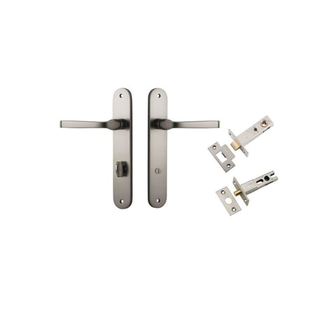 Iver Annecy Solid Brass Door Lever on Oval Backplate | Separate Privacy Kit | 9 Finishes - Satin Nickel