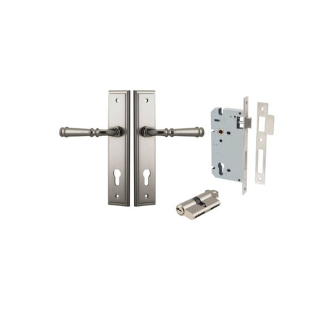 IVER Verona Door Lever Handle On Stepped Backplate | Entrance Kit (Key/Key) | 9 Finishes - Satin Nickel