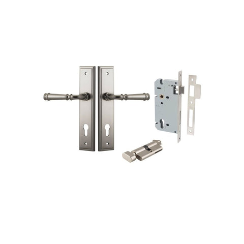 IVER Verona Door Lever Handle On Stepped Backplate | Entrance Kit (Key/Thumb) | 9 Finishes - Satin Nickel