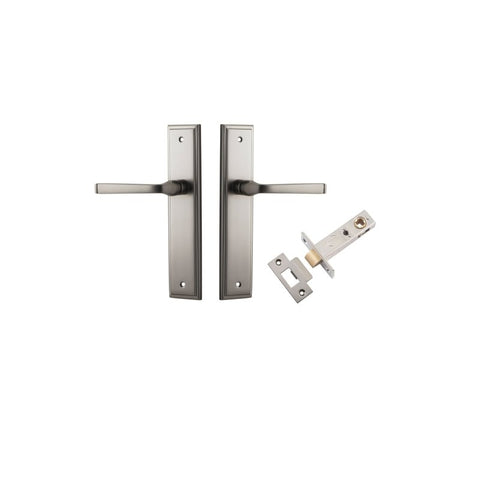 IVER Annecy Door Lever Handle On Stepped Backplate | Passage Kit | 9 Finishes - Satin Nickel