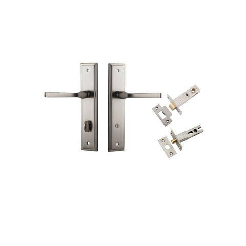 IVER Annecy Door Lever Handle On Stepped Backplate | Separate Privacy Kit | 9 Finishes - Satin Nickel