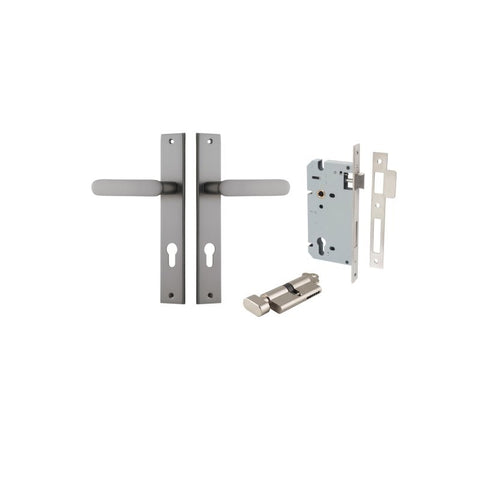 IVER Bronte Door Lever Handle On Rectangular Backplate | Entrance Kit (Key/Thumb) | 7 Finishes - Satin Nickel