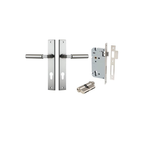 IVER Berlin Door Lever Handle On Rectangular Backplate | Entrance Kit (Key/Key) | 7 Finishes - Satin Nickel
